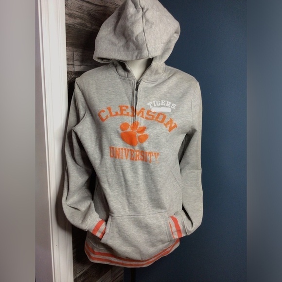 NCAA Tops - NCAA Clemson Gray XL Hoodie with Orange Graphic and Long Sleeves (0184)